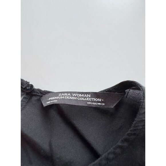 ZARA Black Floral Embroidered Cotton Silk Voile Peasant Peplum Blouse, Size S - Picture 8 of 10